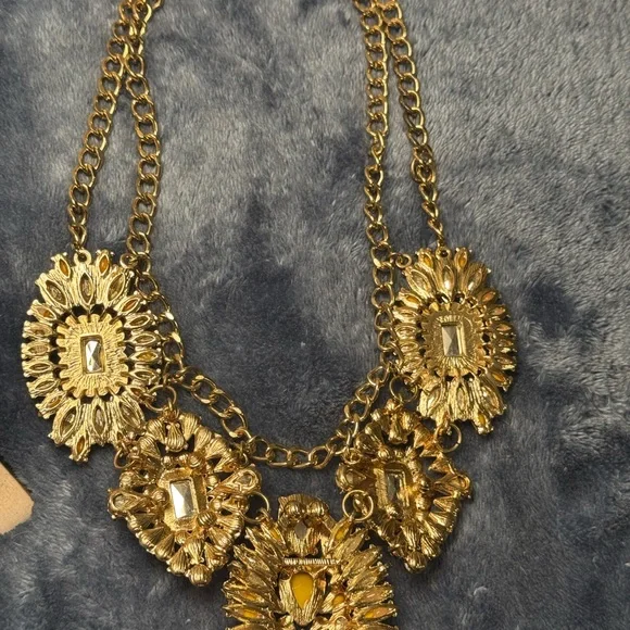 Vibrant Yellow and Gold Bib Necklace with Gemstone Accents - Picture 2 of 3